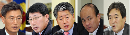 내년 4·11 총선 출마 후보로 거론되는 도의회 문대림·안동우·오영훈·장동훈·허진영 의원(좌로부터, 가나다순)