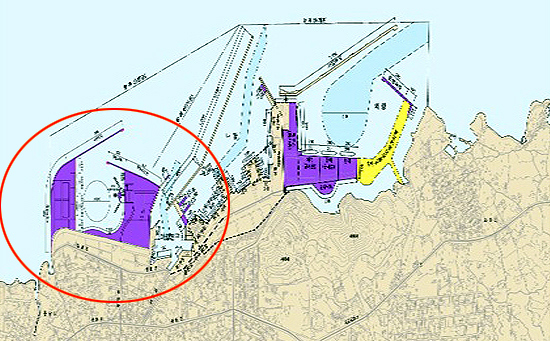 탑동추가매립계획 지역(빨간색 원 안)