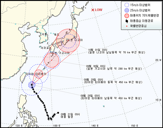 제17호 태풍 '즐라왓' 진로 예상도